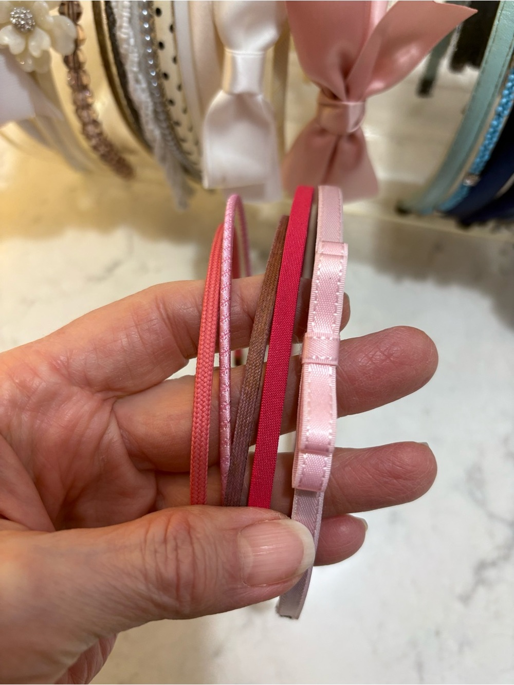 Classic Pink Mini Ribbon Headbands - Set of 5